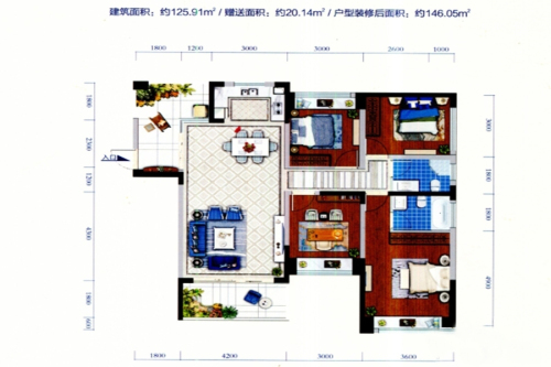 第九湾三期6栋04户型-4室2厅2卫1厨建筑面积125.91平米