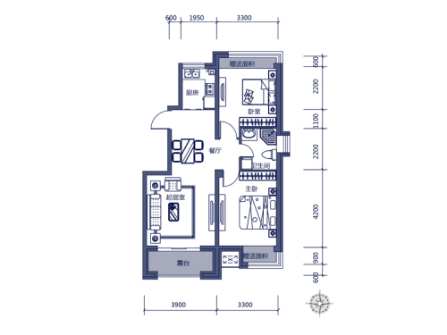 隆都世界湾浪漫家户型-2室1厅1卫1厨建筑面积89.00平米