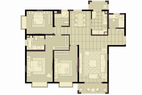 古北名都城三期边套160平户型-4室2厅2卫1厨建筑面积160.00平米