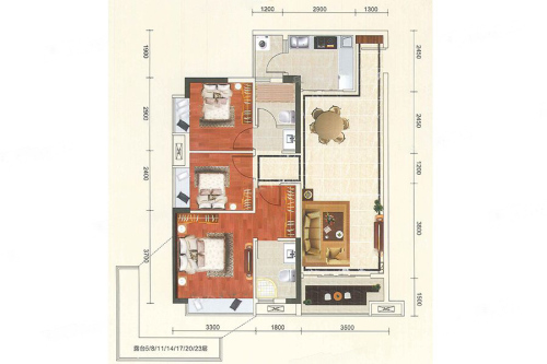 广物锦绣东方61栋04户型-3室2厅2卫1厨建筑面积97.00平米