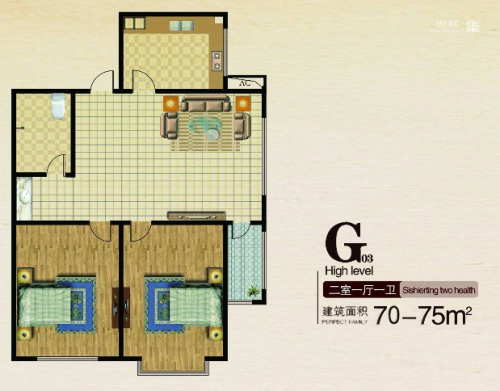 长堤湾长堤湾户型G03-2室1厅1卫1厨建筑面积75.00平米