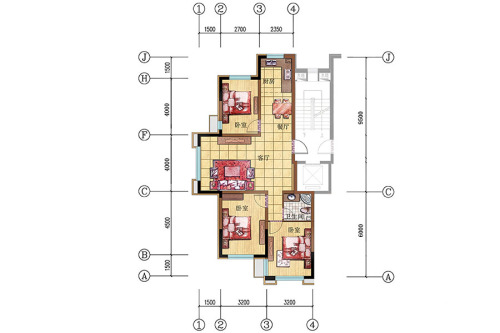 美弗霞湾高层A户型-3室2厅1卫1厨建筑面积97.00平米