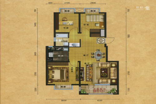 格林喜鹊花园H户型-H户型-3室2厅1卫1厨建筑面积97.00平米