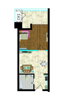 金河国际公寓E户型-1室1厅1卫1厨建筑面积59.11平米