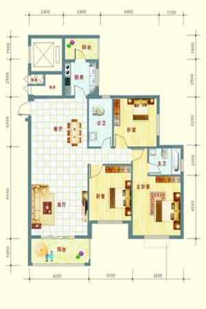 中泰名园2-1-06、2-2-05户型-3室2厅2卫1厨建筑面积118.51平米