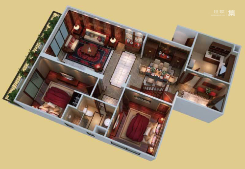 鑫塔水尚c户型-1层-4室3厅2卫1厨建筑面积159.00平米