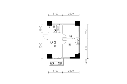 金叶新城I户型-2室1厅1卫1厨建筑面积71.39平米