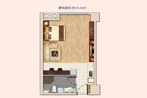 缤润汇A户型-1室1厅1卫1厨建筑面积54.32平米