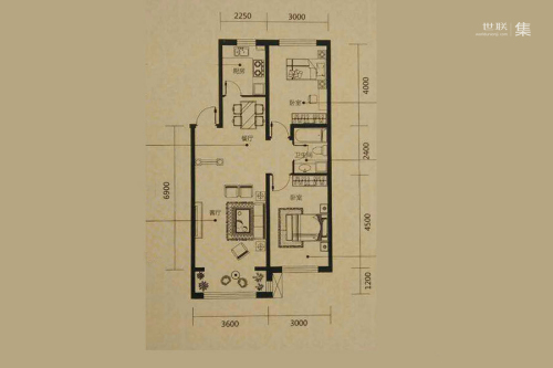 海逸铭筑G2户型-2室2厅1卫1厨建筑面积82.00平米