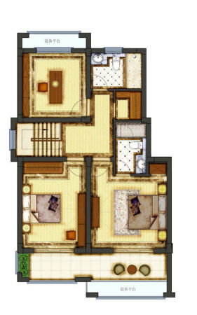 绿洲香格丽花园别墅e1户型上层-4室2厅3卫1厨建筑面积188.00平米