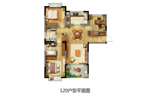 华新城璟园二期1-11#标准层120平方米户型-3室2厅2卫1厨建筑面积120.00平米
