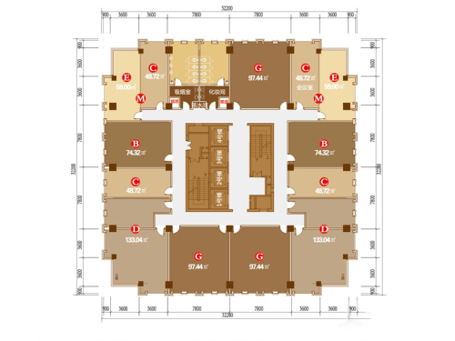 希派创意城1#6、7、8、9层户型-1室0厅0卫0厨建筑面积97.44平米