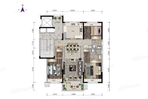 信达万科城125㎡户型-3室2厅2卫1厨建筑面积125.00平米