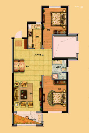 美的城C8户型-2室2厅1卫1厨建筑面积97.20平米