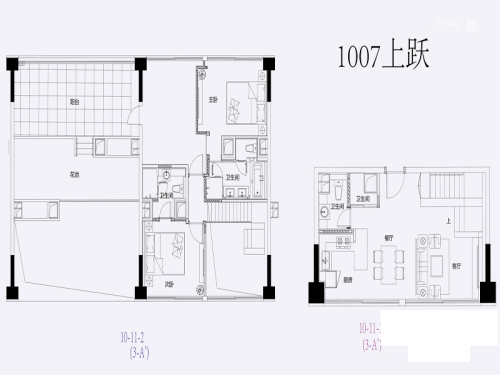 金奥费尔蒙公寓一期金奥国际中心11层1007上跃户型-2室2厅4卫1厨建筑面积187.00平米
