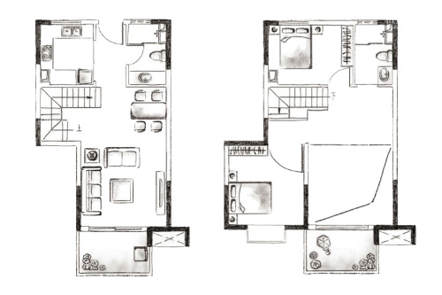 禹洲映月溪山复式B户型图-2室2厅2卫1厨建筑面积95.00平米