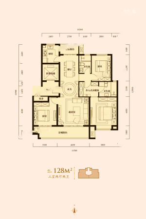 智高藏珑E户型-3室2厅2卫1厨建筑面积131.00平米