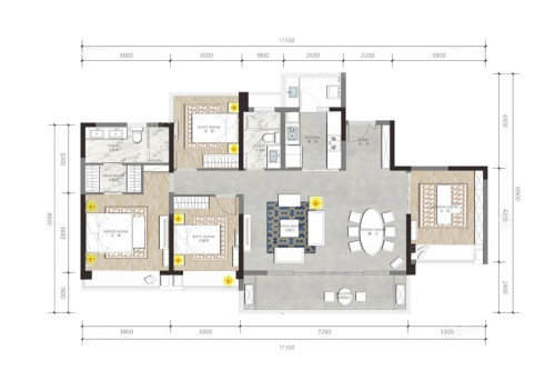 北大资源紫境东来项目翎境C标准层户型-4室2厅2卫1厨建筑面积142.00平米
