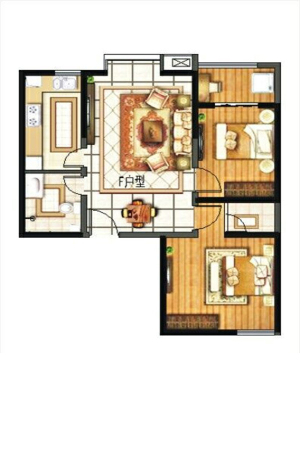 天玺龙景F户型-2室2厅1卫1厨建筑面积82.71平米
