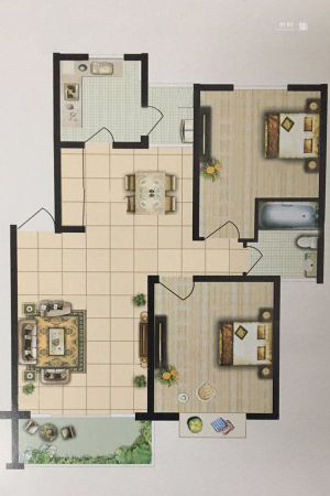 绿波景园E户型-2室2厅1卫1厨建筑面积90.21平米