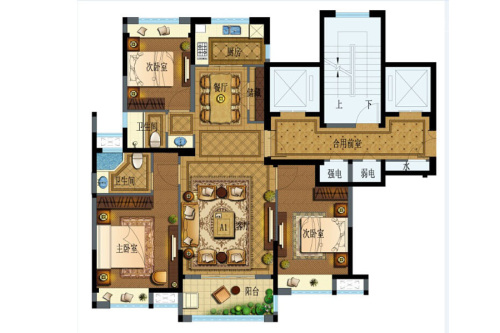 湖山香颂湾127㎡户型-3室2厅2卫1厨建筑面积127.00平米
