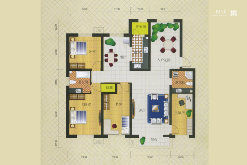 名仕雅居K户型-4室3厅2卫1厨建筑面积160.84平米