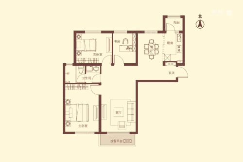 汇智五洲城C2户型-3室2厅1卫1厨建筑面积109.31平米