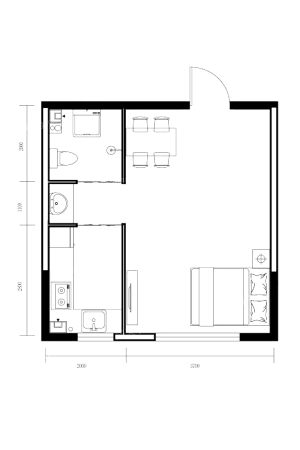 红大汇诚43平米-1室1厅1卫1厨建筑面积43.00平米