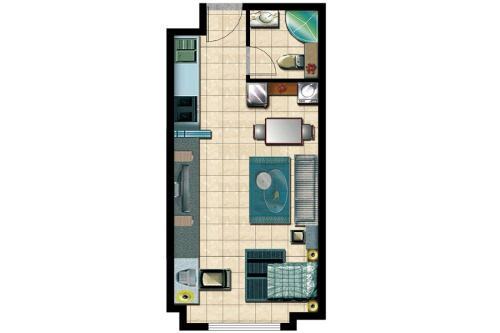 瑞城国际广场公寓6#A1户型-1室1厅1卫1厨建筑面积50.22平米