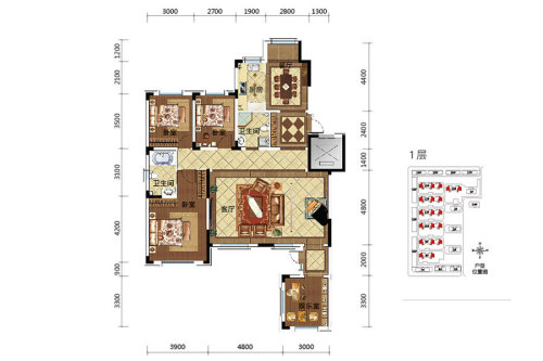 其仕和颂洋房162平户型-4室2厅2卫1厨建筑面积162.00平米