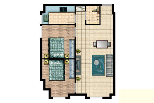 瑞城国际广场公寓6#B1户型-2室2厅1卫1厨建筑面积84.15平米