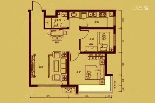 温莎庄园5#B户型-2室2厅1卫1厨建筑面积81.55平米