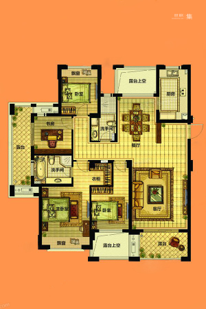 理想康城国际M户型-M户型-4室2厅2卫1厨建筑面积164.00平米