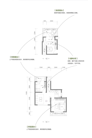 上水庄园叠院叠拼D户型-2室2厅1卫1厨建筑面积70.80平米