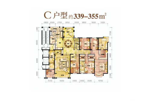 河畔新城品尚C户型339平米-5室3厅2卫1厨建筑面积339.00平米