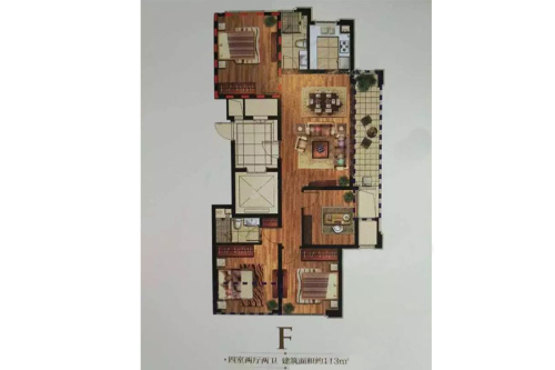 翠屏诚园二期F户型-4室2厅2卫1厨建筑面积113.00平米