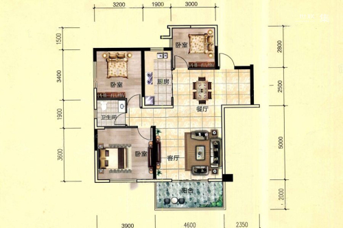 天立国际1-C户型-3室2厅1卫1厨建筑面积110.63平米