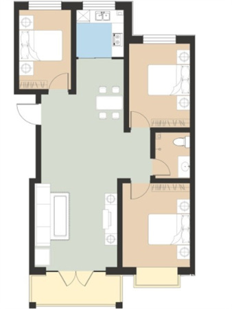 怡荷园3#标准层B户型-3室2厅1卫1厨建筑面积114.48平米