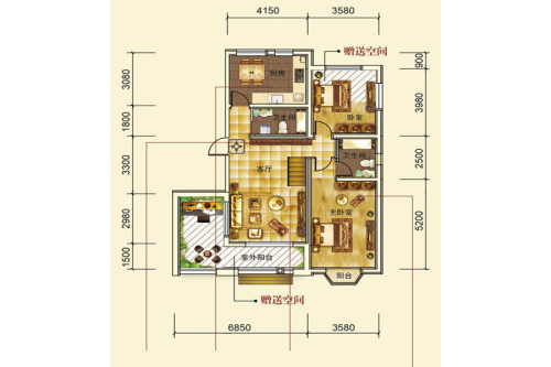 月潭壹英里E户型标准楼层-2室2厅2卫1厨建筑面积98.00平米