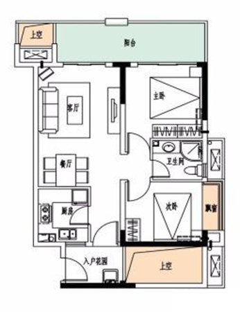 成都万达城8号地块G1户型-2室2厅1卫1厨建筑面积71.69平米