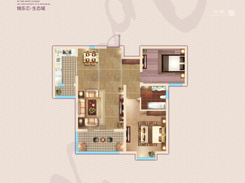 卓亚·香格里E户型-2室2厅1卫1厨建筑面积89.25平米