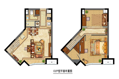 金地中心菁华C3户型-2室2厅1卫1厨建筑面积52.00平米