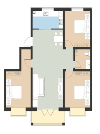 怡荷园3#标准层D户型-3室2厅1卫1厨建筑面积128.63平米