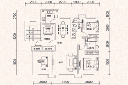 绿地城C区小高D4户型-3室2厅2卫1厨建筑面积130.00平米