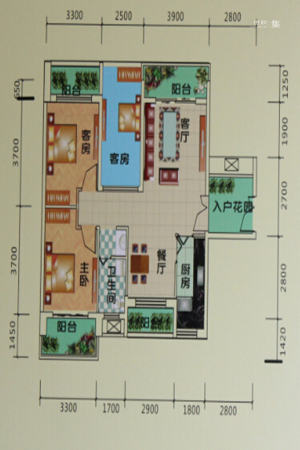 园辉新都B1户型-3室2厅1卫1厨建筑面积92.35平米