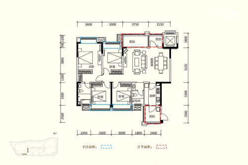 佳乐国际城洋房D03户型-4室2厅2卫1厨建筑面积139.00平米