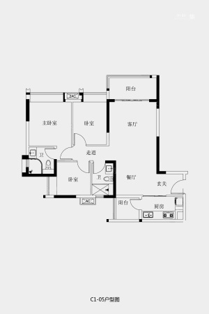 保利紫云C1栋05户型-3室2厅2卫1厨建筑面积99.89平米