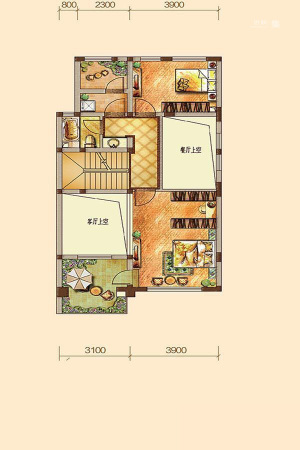 绿地璀璨天城二居室户型90平米-2室2厅1卫1厨建筑面积90.00平米