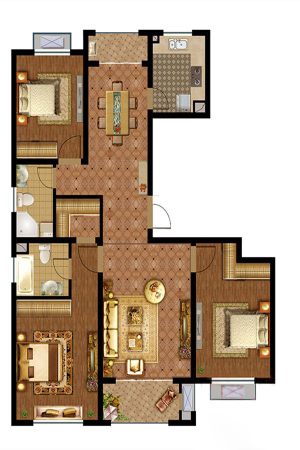 东方城市豪庭140㎡3房-3室2厅2卫1厨建筑面积140.15平米