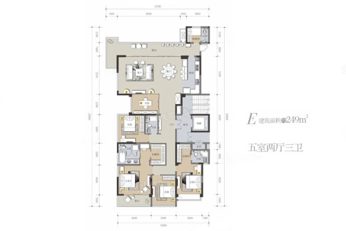 北大资源紫境府项目11#E户型-5室2厅3卫1厨建筑面积249.00平米